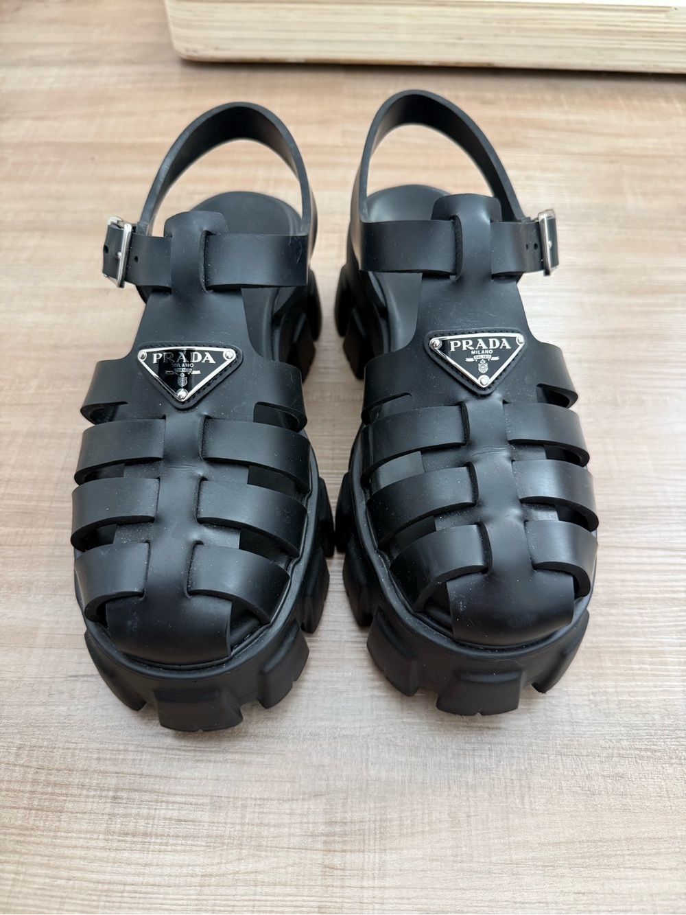 Prada Black Chunky Rubber Caged Sandals